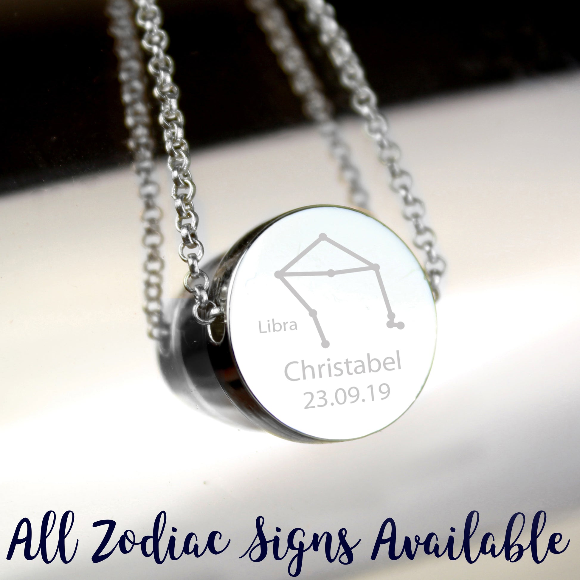 Personalised Libra Zodiac Star Sign Silver Tone Necklace (September 23rd - October 22nd) - MK&JD Gifts