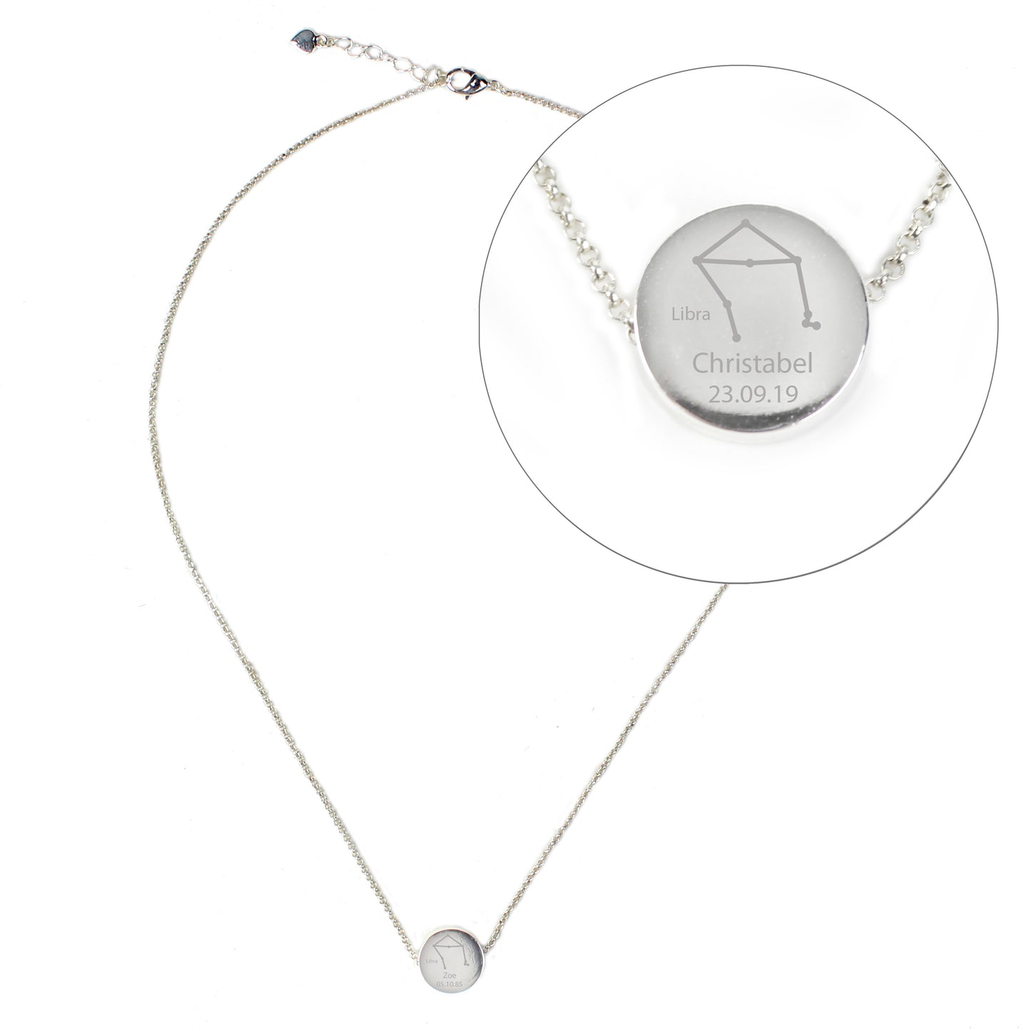 Personalised Libra Zodiac Star Sign Silver Tone Necklace (September 23rd - October 22nd) - MK&JD Gifts
