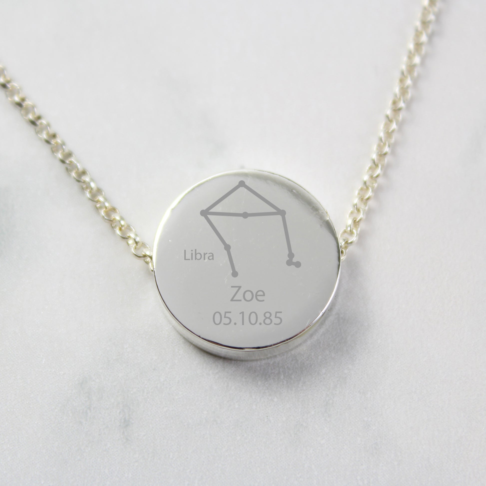 Personalised Libra Zodiac Star Sign Silver Tone Necklace (September 23rd - October 22nd) - MK&JD Gifts