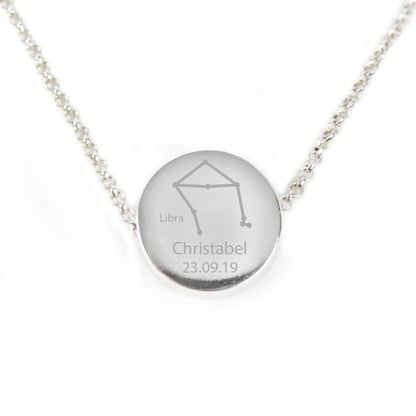 Personalised Libra Zodiac Star Sign Silver Tone Necklace (September 23rd - October 22nd) - MK&JD Gifts