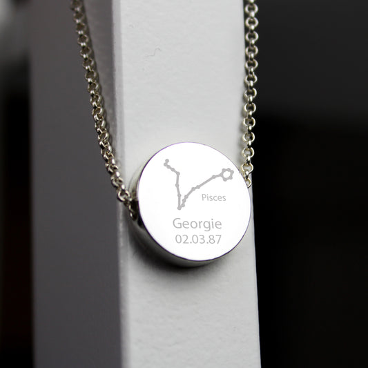 Personalised Pisces Zodiac Star Sign Silver Tone Necklace (February 19th - March 20th) - MK&JD Gifts