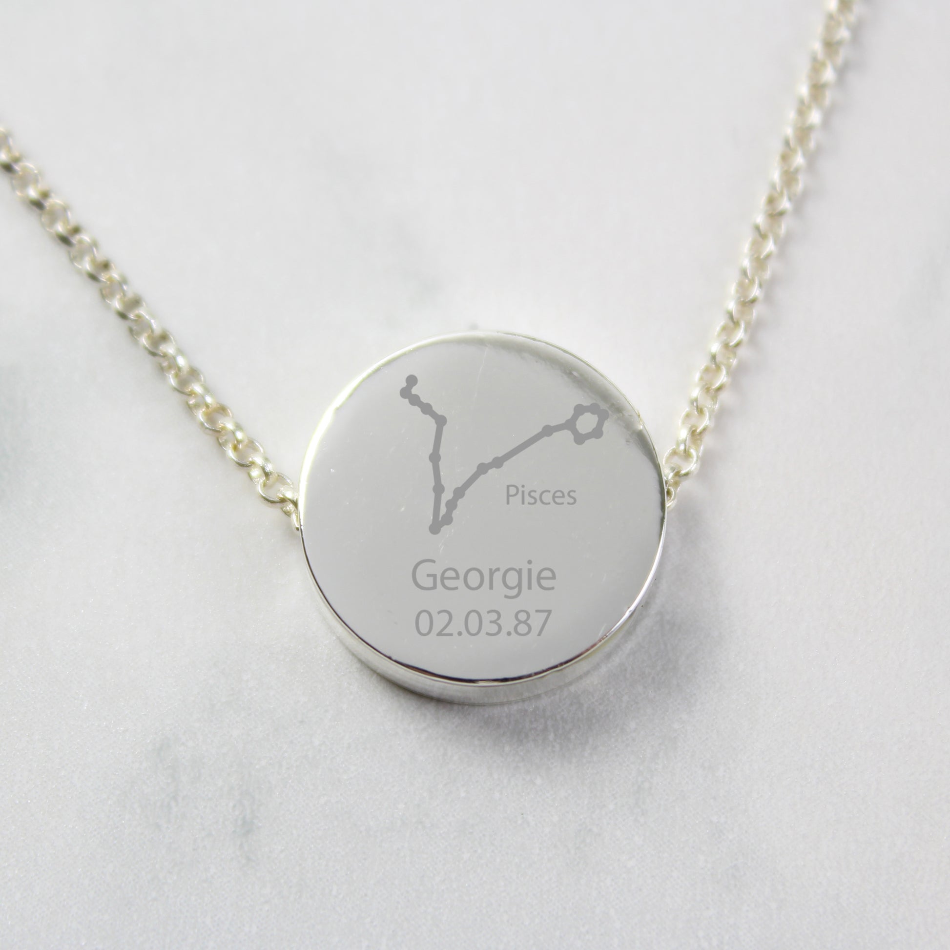 Personalised Pisces Zodiac Star Sign Silver Tone Necklace (February 19th - March 20th) - MK&JD Gifts