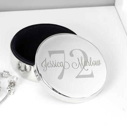 Personalised Birthday Big Age Round Trinket Box - MK&JD Gifts