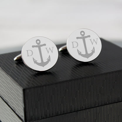 Personalised Anchor Round Cufflinks - MK&JD Gifts