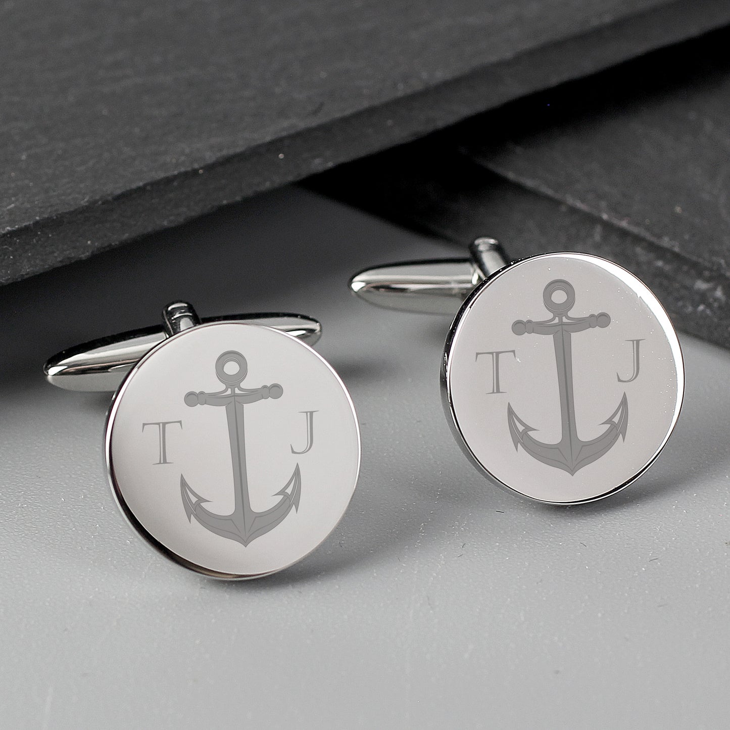 Personalised Anchor Round Cufflinks - MK&JD Gifts