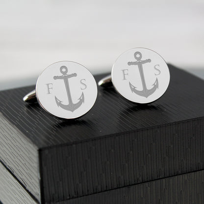 Personalised Anchor Round Cufflinks - MK&JD Gifts