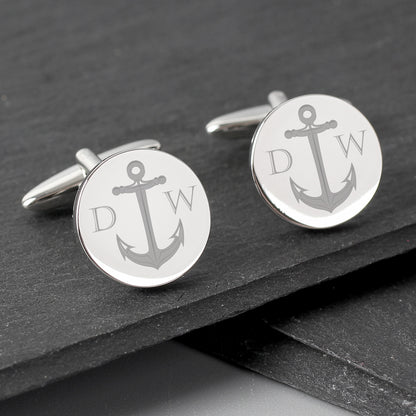Personalised Anchor Round Cufflinks - MK&JD Gifts