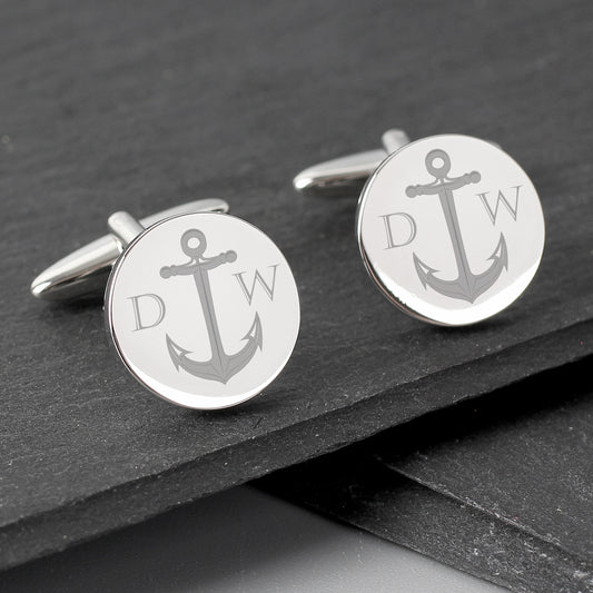 Personalised Anchor Round Cufflinks - MK&JD Gifts