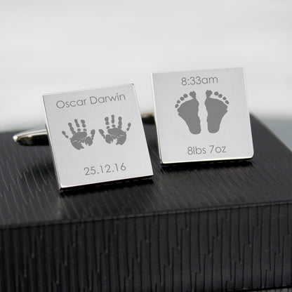 Personalised Hands and Feet New Baby Square Cufflinks - MK&JD Gifts