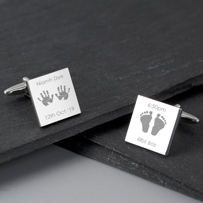 Personalised Hands and Feet New Baby Square Cufflinks - MK&JD Gifts