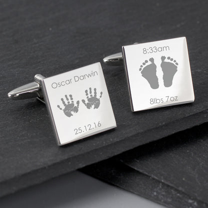 Personalised Hands and Feet New Baby Square Cufflinks - MK&JD Gifts