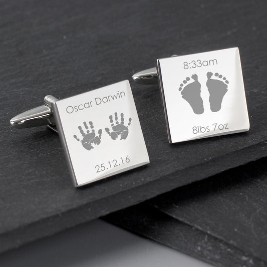 Personalised Hands and Feet New Baby Square Cufflinks - MK&JD Gifts