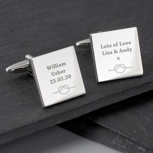 Personalised Tie the Knot Square Cufflinks - MK&JD Gifts
