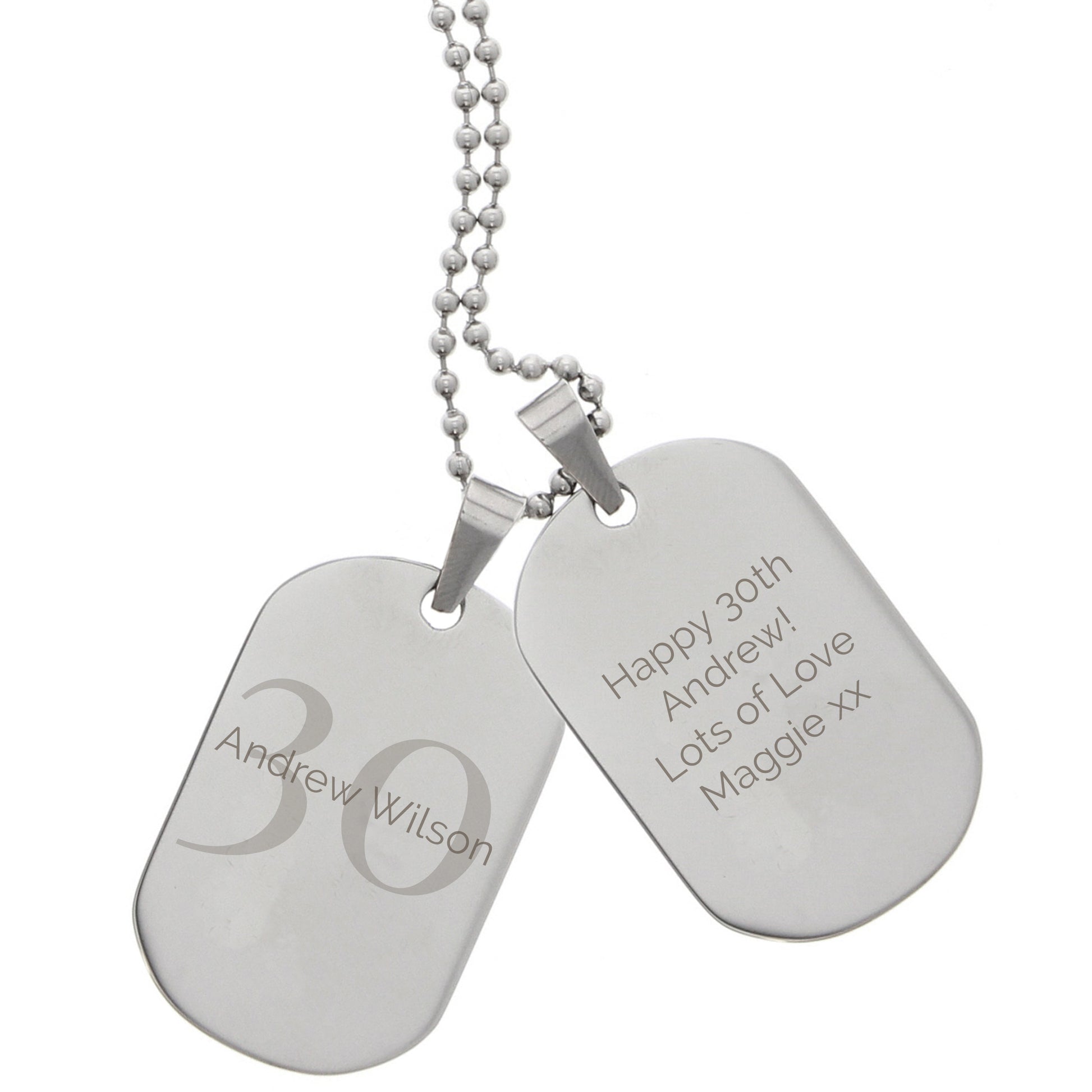 Personalised Big Age Stainless Steel Double Dog Tag Necklace - MK&JD Gifts