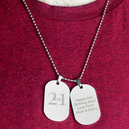 Personalised Big Age Stainless Steel Double Dog Tag Necklace - MK&JD Gifts