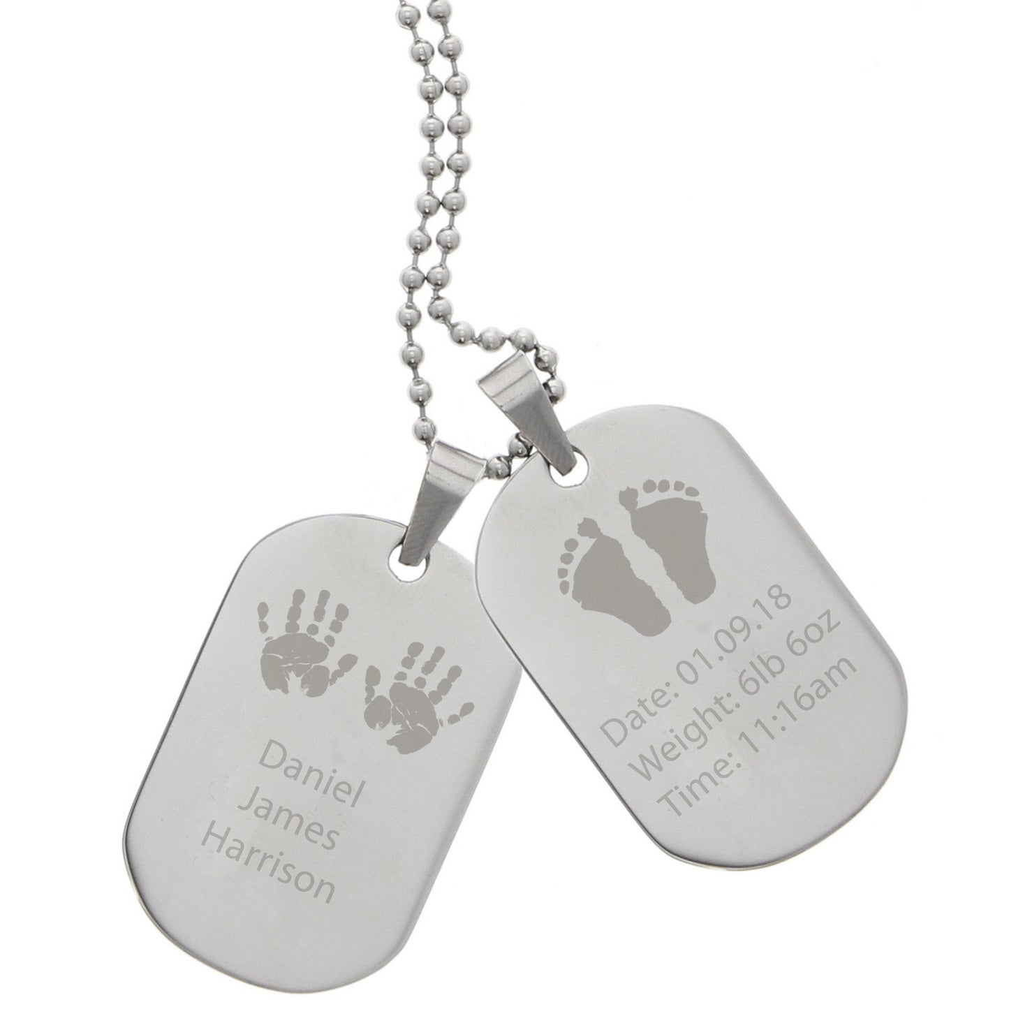 Personalised Hands and Feet New Baby Stainless Steel Double Dog Tag Necklace - MK&JD Gifts