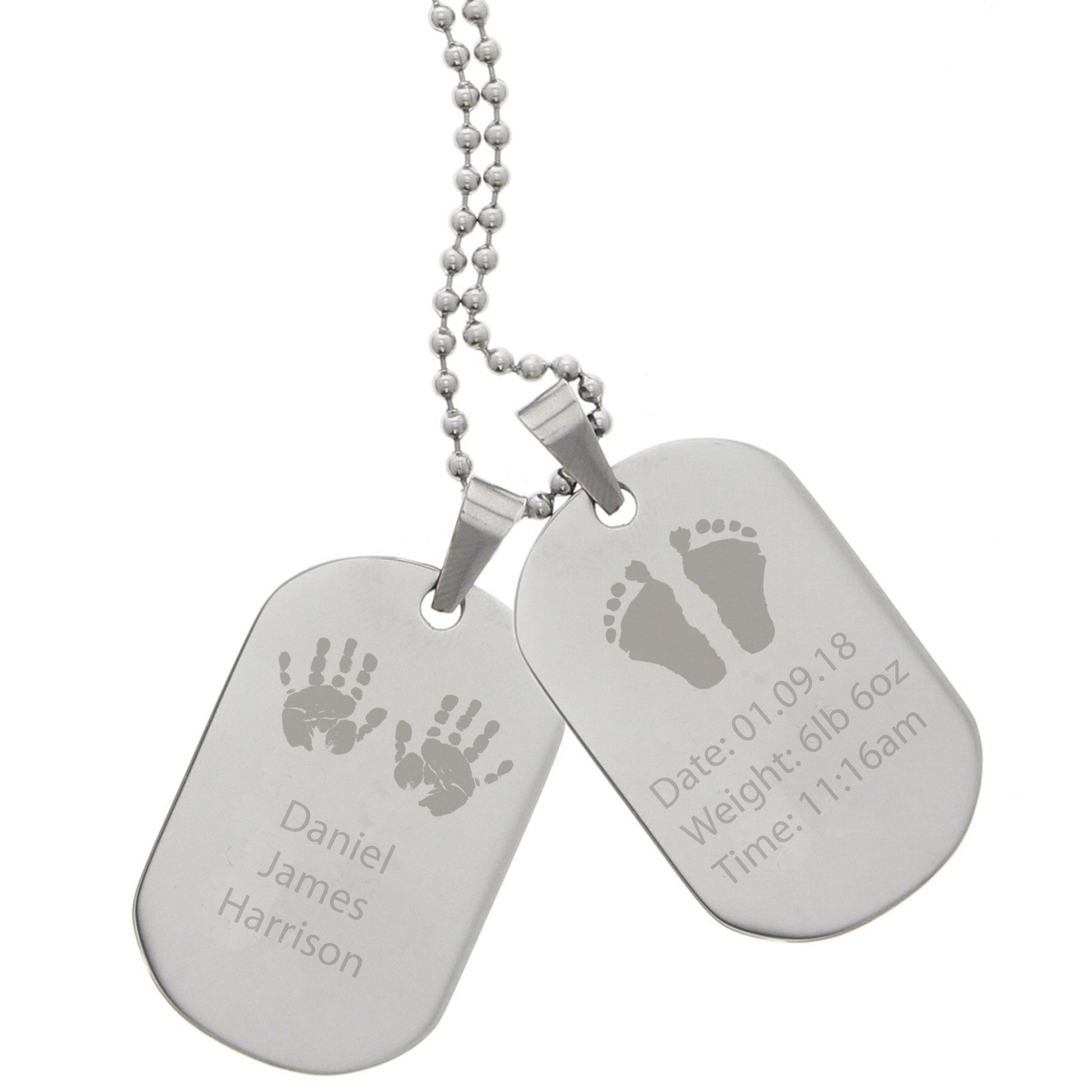 Personalised Hands and Feet New Baby Stainless Steel Double Dog Tag Necklace - MK&JD Gifts
