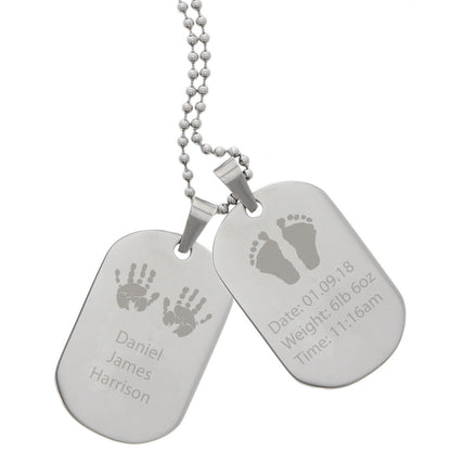 Personalised Hands and Feet New Baby Stainless Steel Double Dog Tag Necklace - MK&JD Gifts