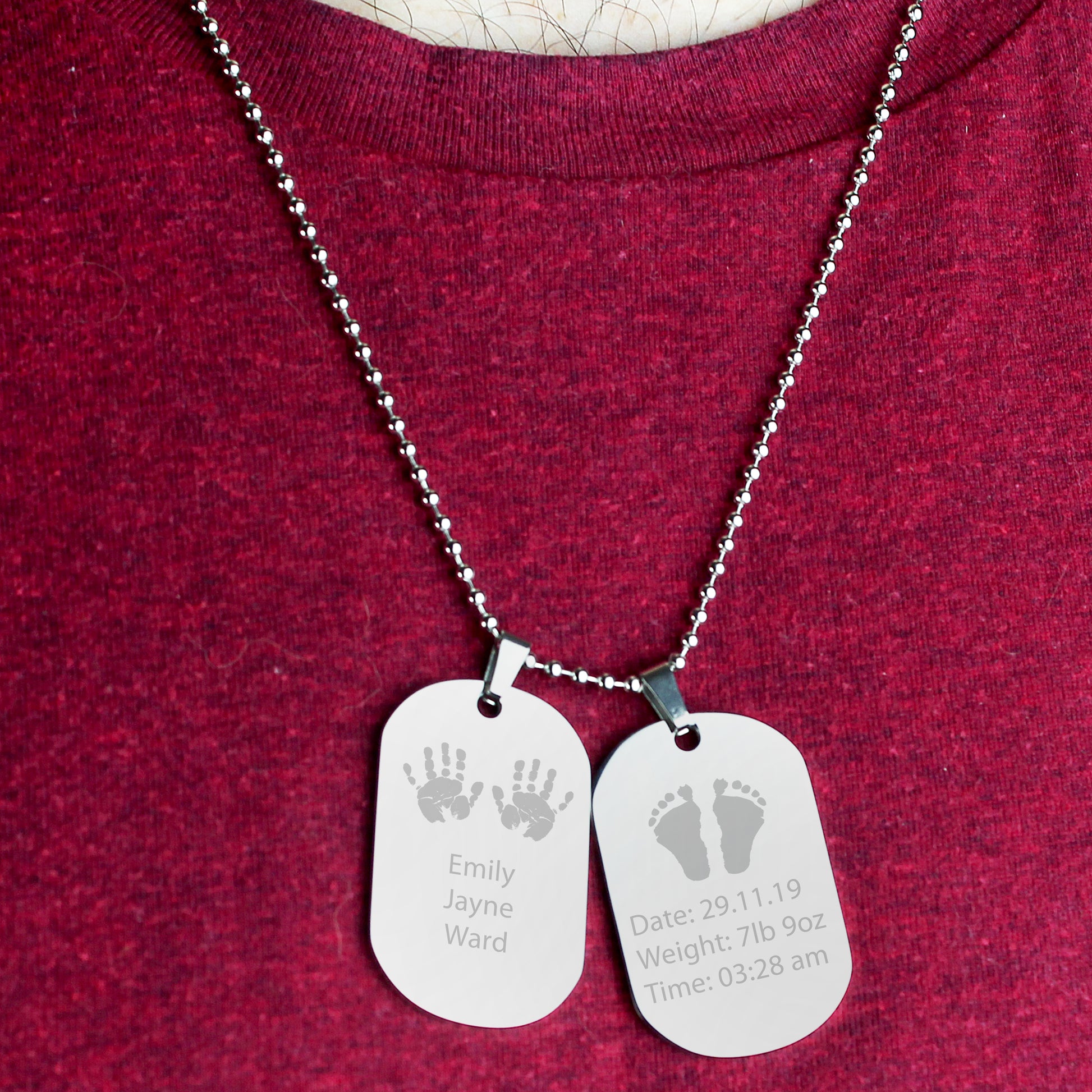 Personalised Hands and Feet New Baby Stainless Steel Double Dog Tag Necklace - MK&JD Gifts