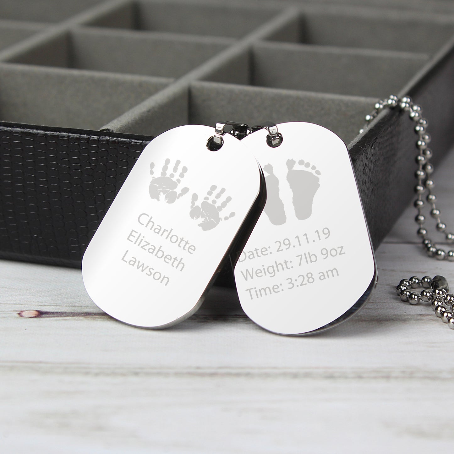 Personalised Hands and Feet New Baby Stainless Steel Double Dog Tag Necklace - MK&JD Gifts