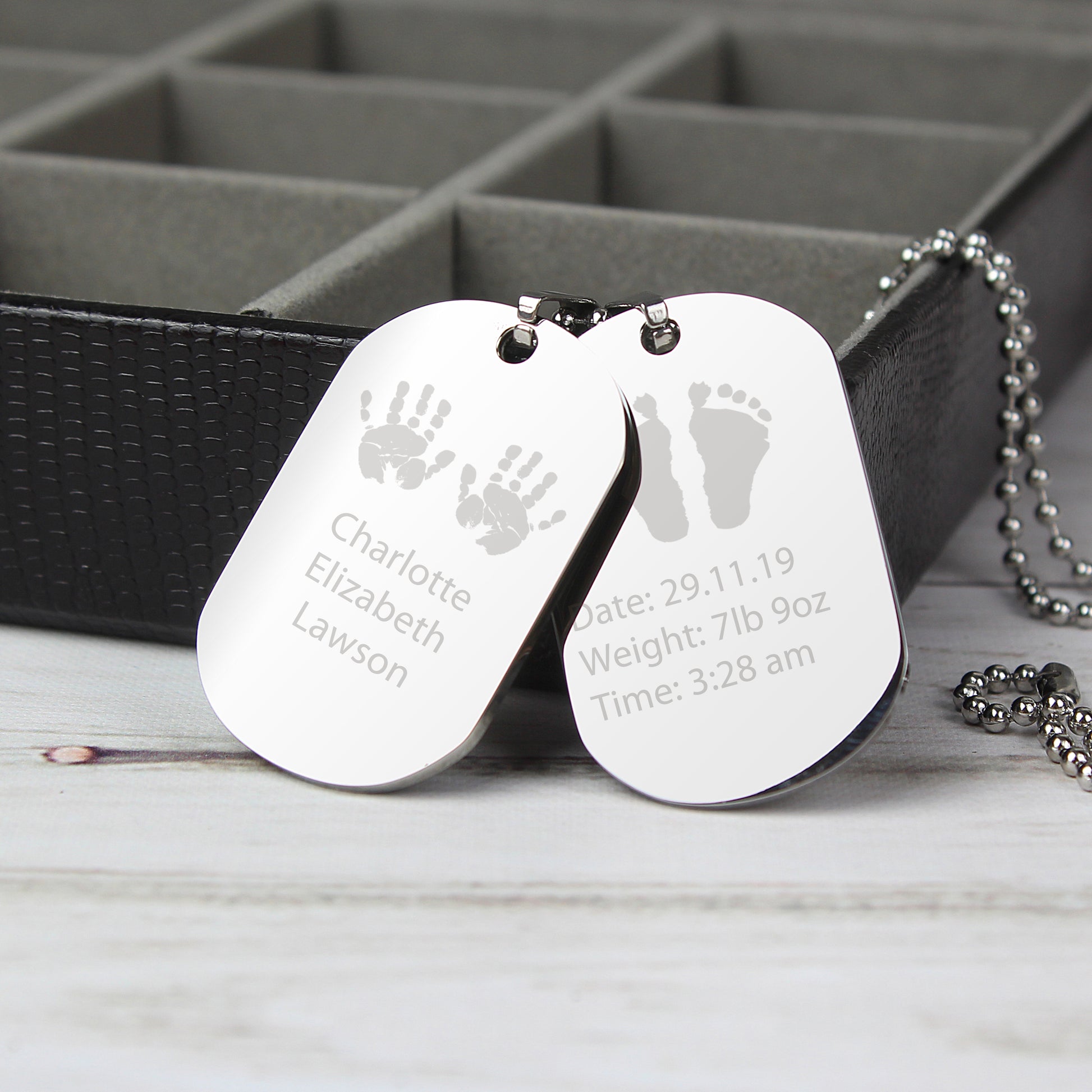 Personalised Hands and Feet New Baby Stainless Steel Double Dog Tag Necklace - MK&JD Gifts