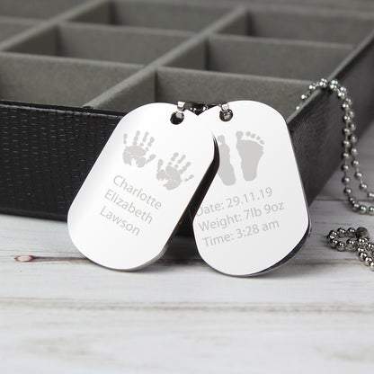 Personalised Hands and Feet New Baby Stainless Steel Double Dog Tag Necklace - MK&JD Gifts