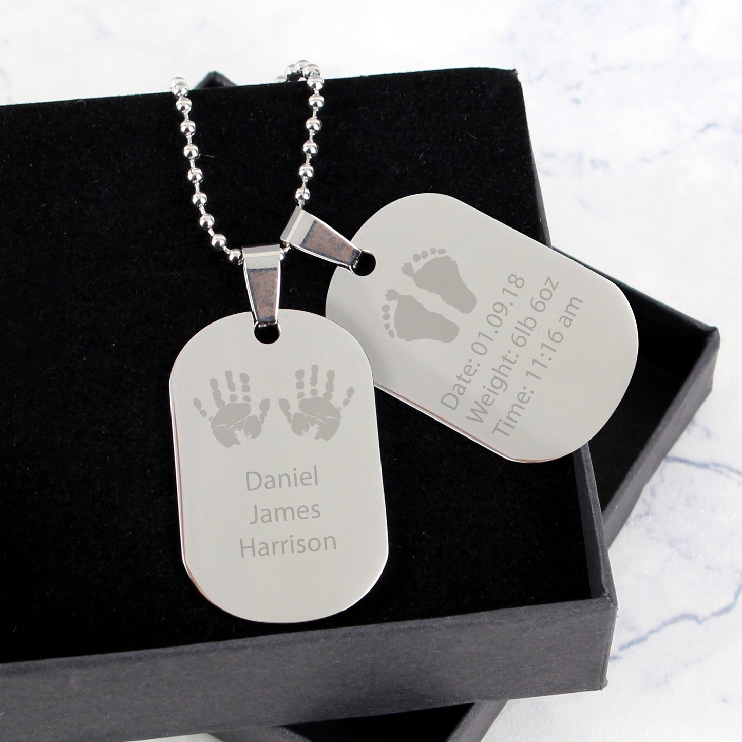 Personalised Hands and Feet New Baby Stainless Steel Double Dog Tag Necklace - MK&JD Gifts
