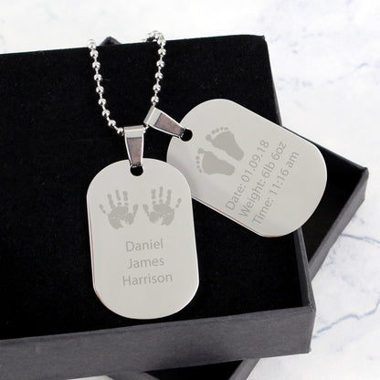 Personalised Hands and Feet New Baby Stainless Steel Double Dog Tag Necklace - MK&JD Gifts