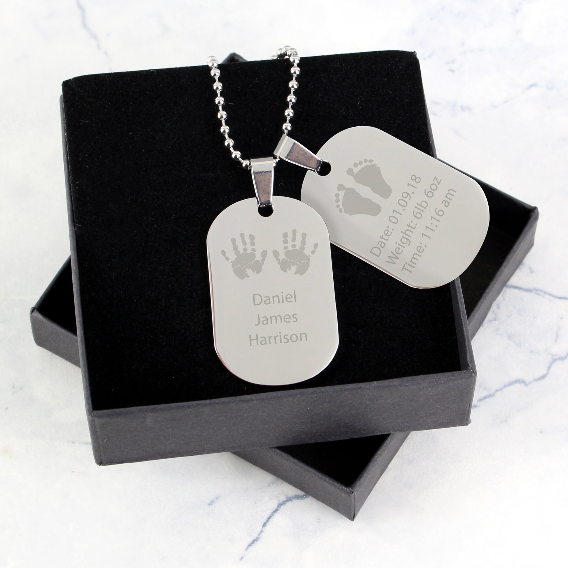 Personalised Hands and Feet New Baby Stainless Steel Double Dog Tag Necklace - MK&JD Gifts