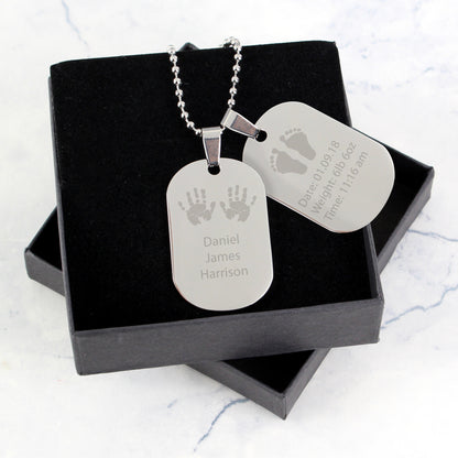 Personalised Hands and Feet New Baby Stainless Steel Double Dog Tag Necklace - MK&JD Gifts