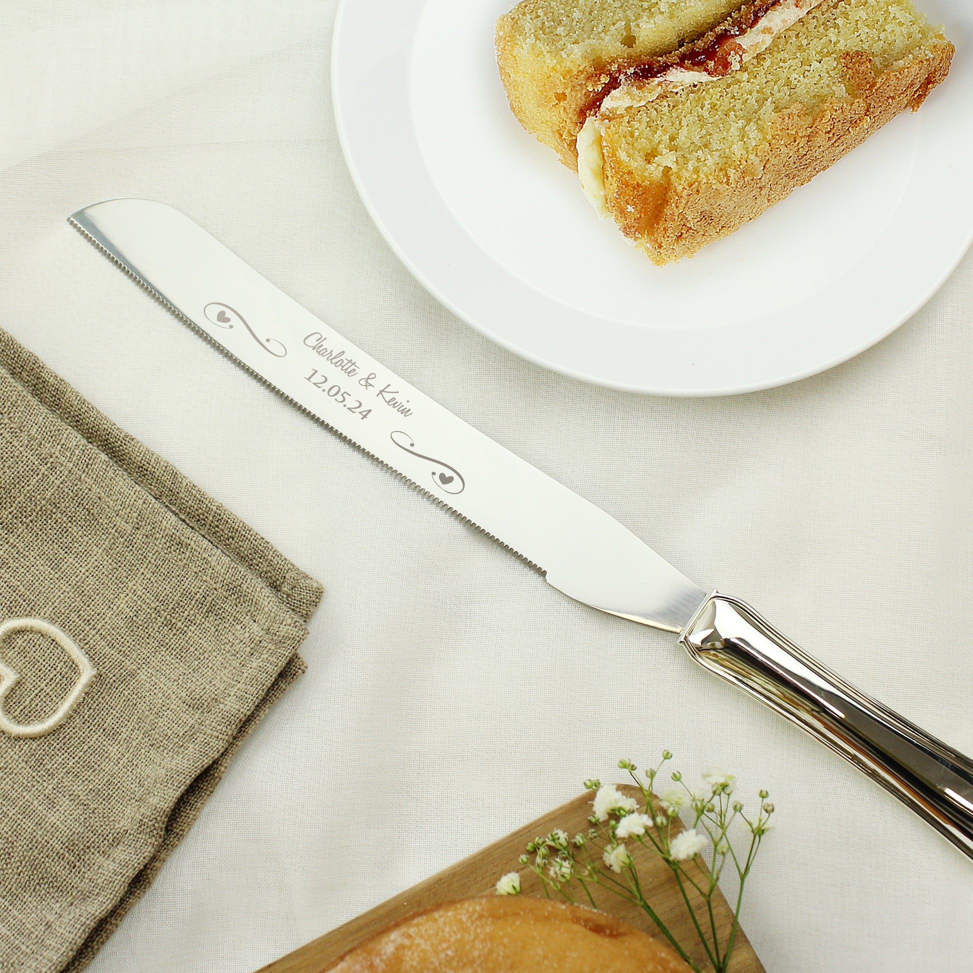 Personalised Heart & Swirl Cake Knife - MK&JD Gifts
