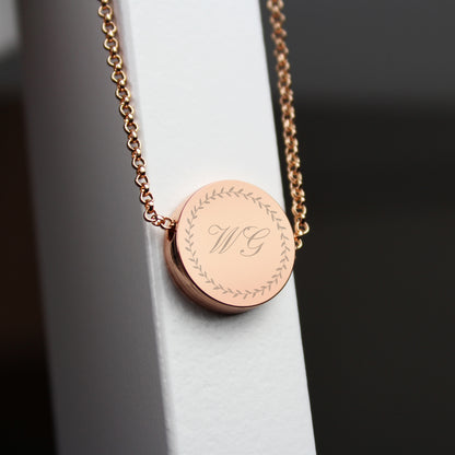 Personalised Wreath Initials Rose Gold Tone Disc Necklace - MK&JD Gifts