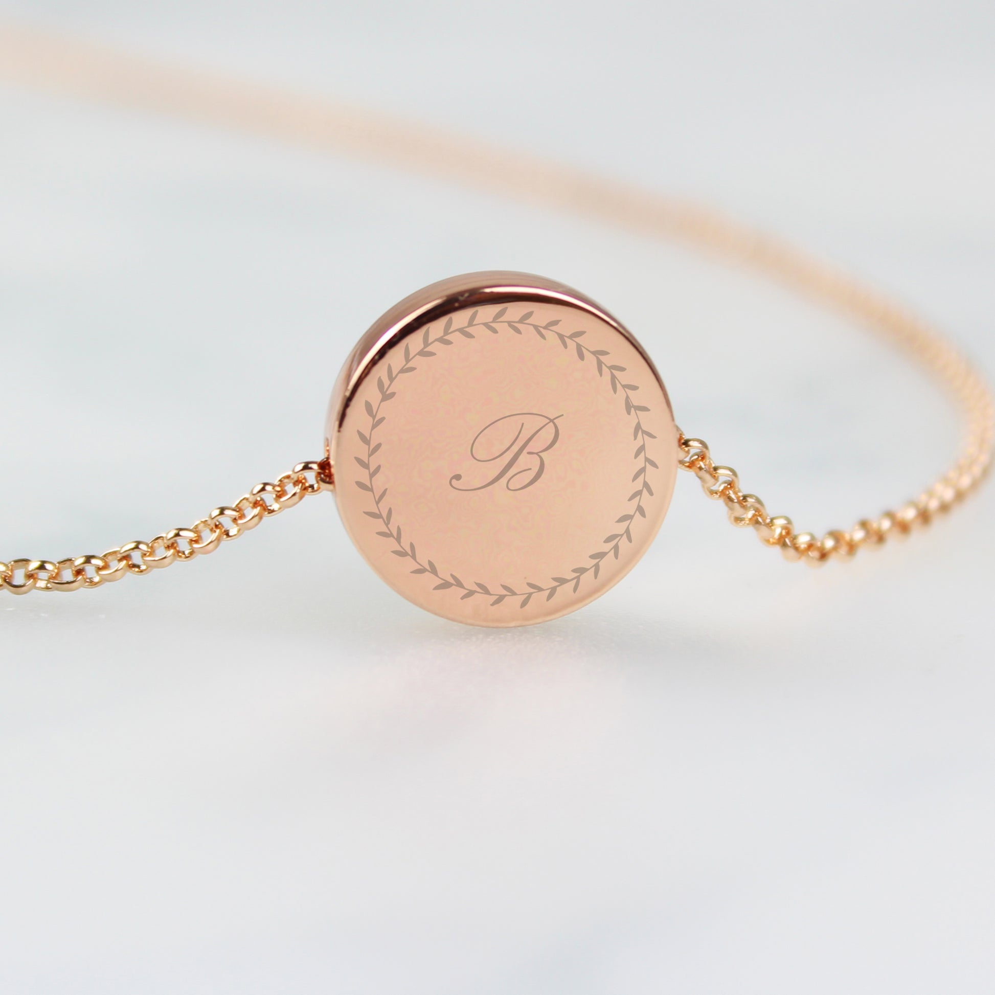 Personalised Wreath Initials Rose Gold Tone Disc Necklace - MK&JD Gifts