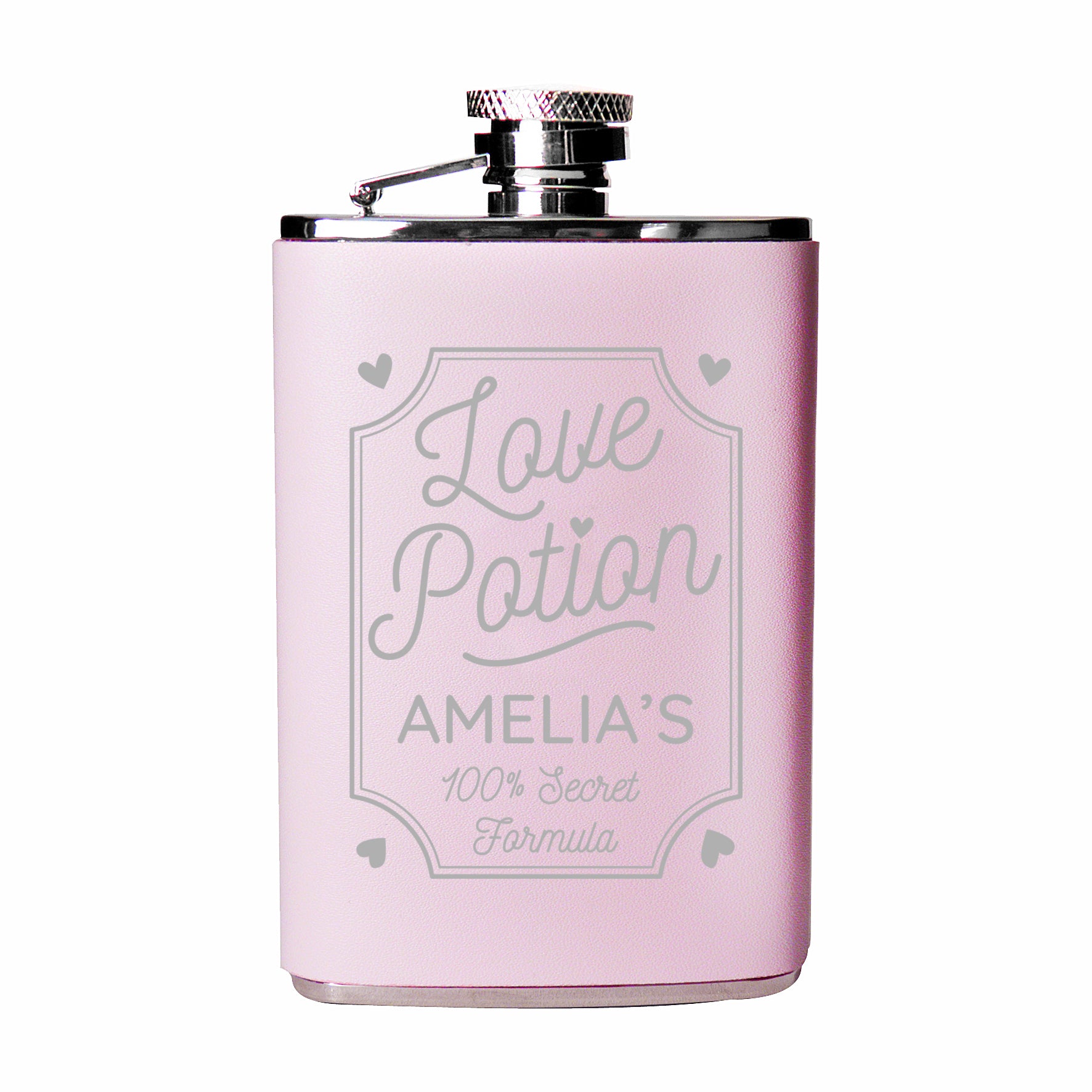 Personalised Love Potion Pink Hip Flask - MK&JD Gifts