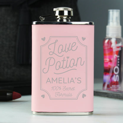 Personalised Love Potion Pink Hip Flask - MK&JD Gifts