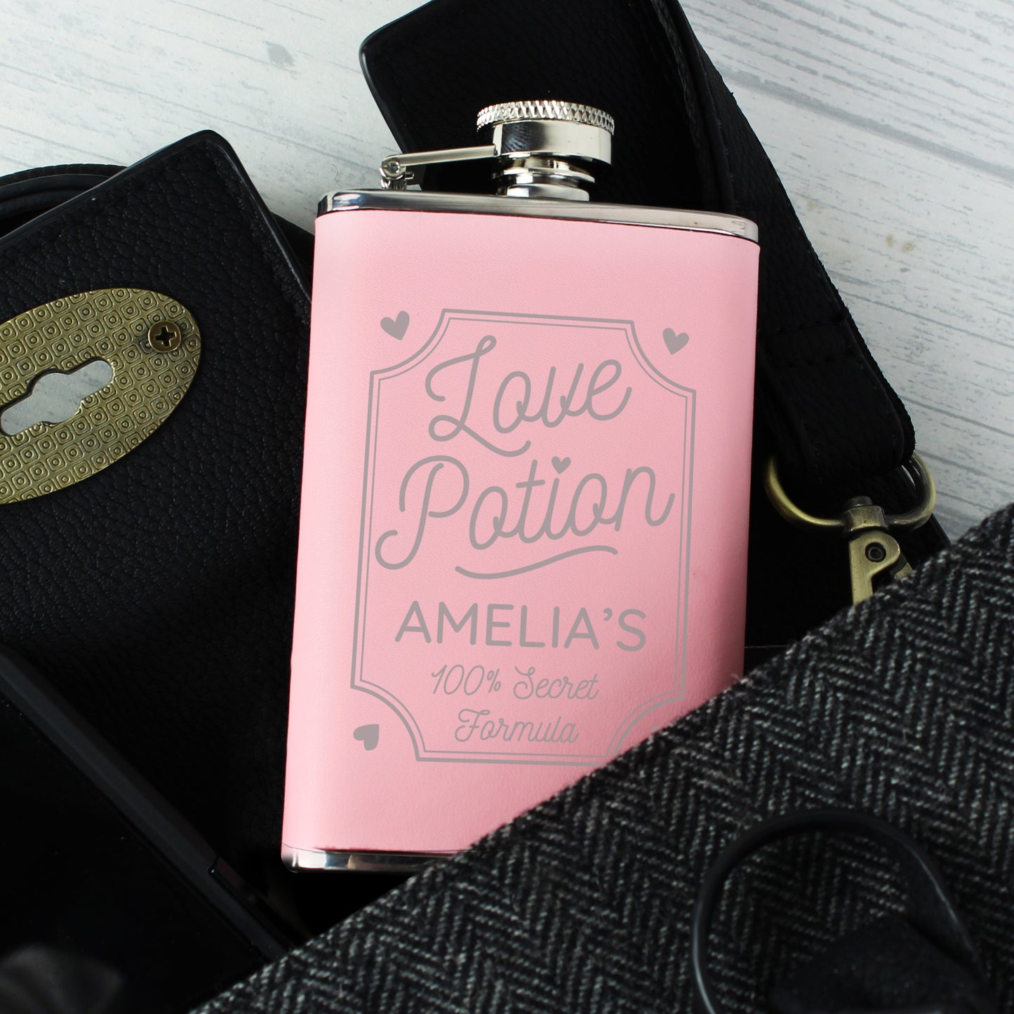 Personalised Love Potion Pink Hip Flask - MK&JD Gifts