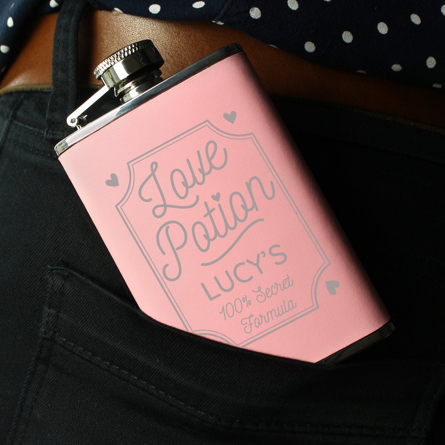 Personalised Love Potion Pink Hip Flask - MK&JD Gifts