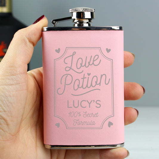 Personalised Love Potion Pink Hip Flask - MK&JD Gifts
