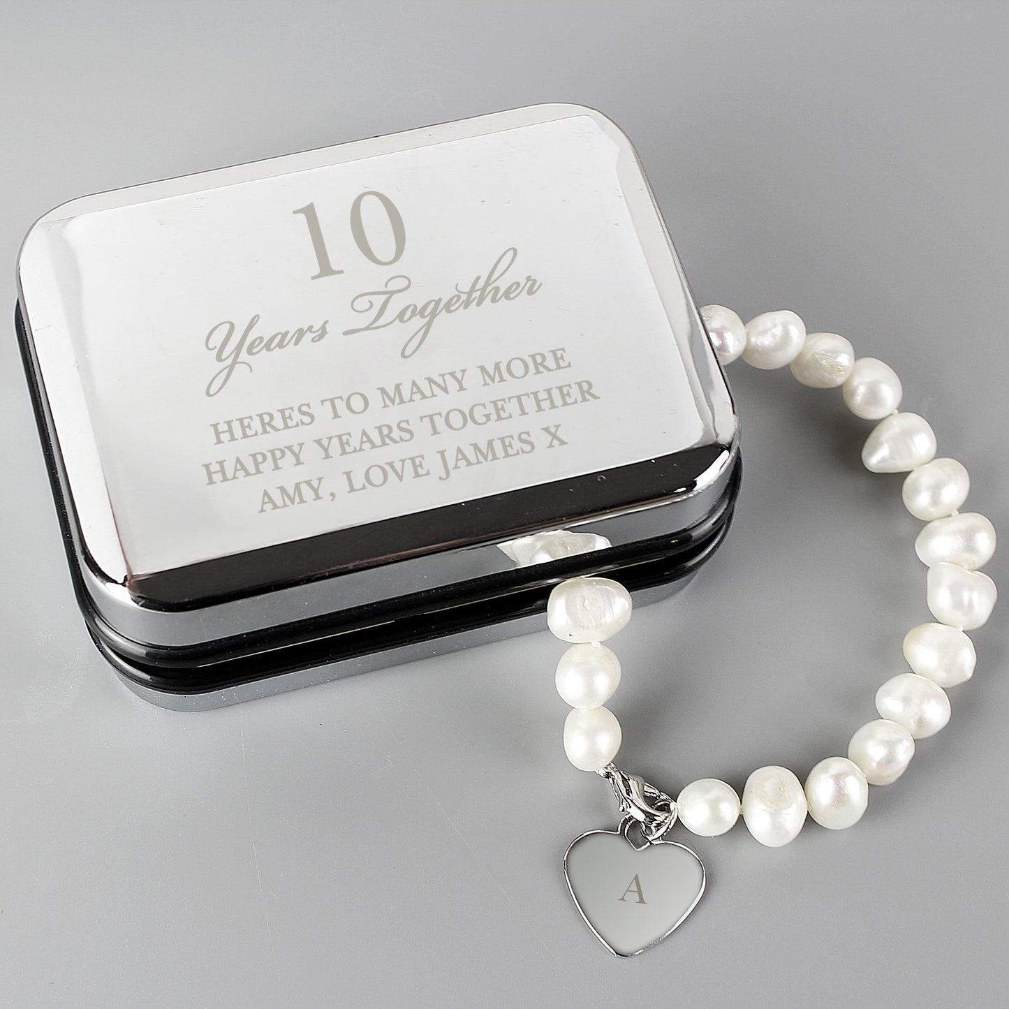 Personalised Anniversary Silver Box and Pearl Bracelet - MK&JD Gifts