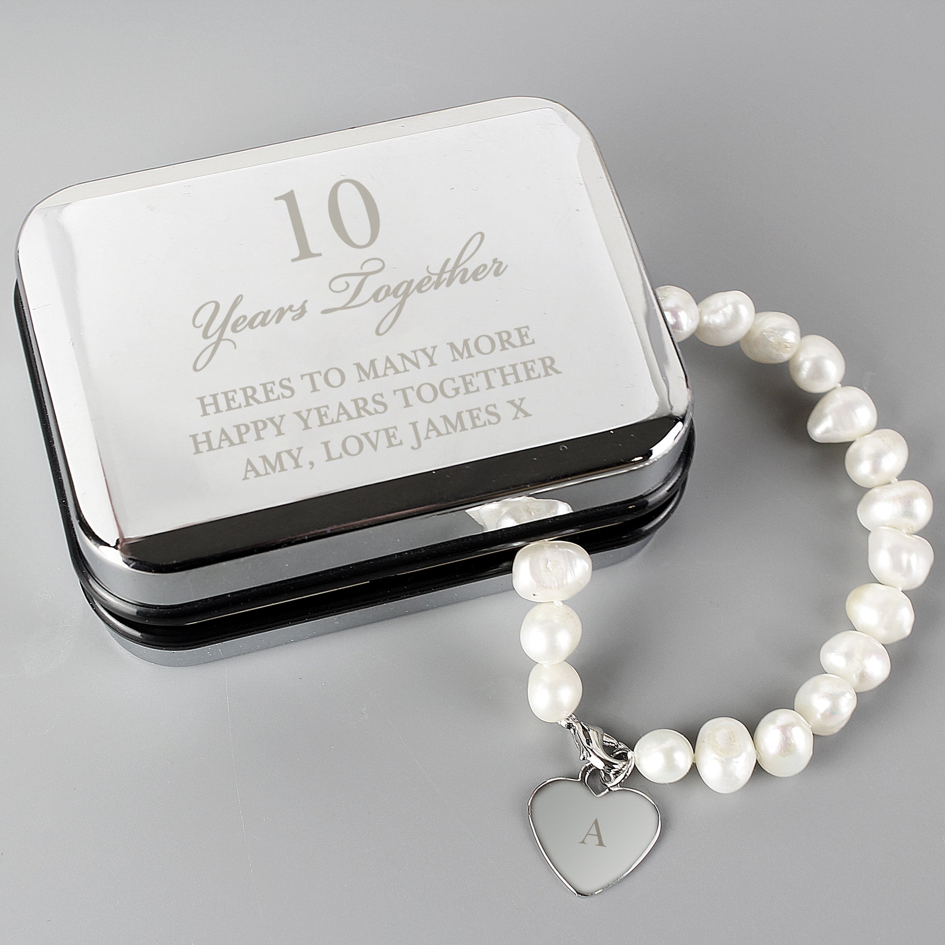 Personalised Anniversary Silver Box and Pearl Bracelet - MK&JD Gifts