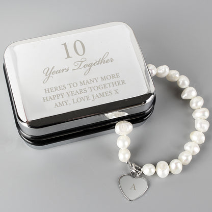 Personalised Anniversary Silver Box and Pearl Bracelet - MK&JD Gifts
