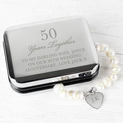 Personalised Anniversary Silver Box and Pearl Bracelet - MK&JD Gifts