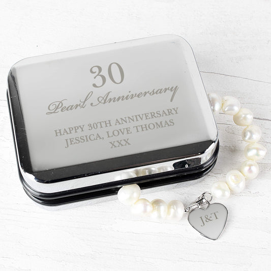 Personalised Anniversary Silver Box and Pearl Bracelet - MK&JD Gifts