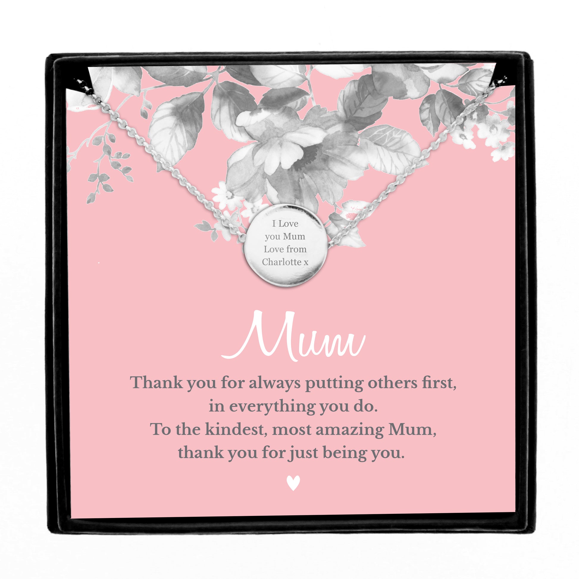 Personalised Mum Sentiment Silver Tone Necklace and Box - MK&JD Gifts