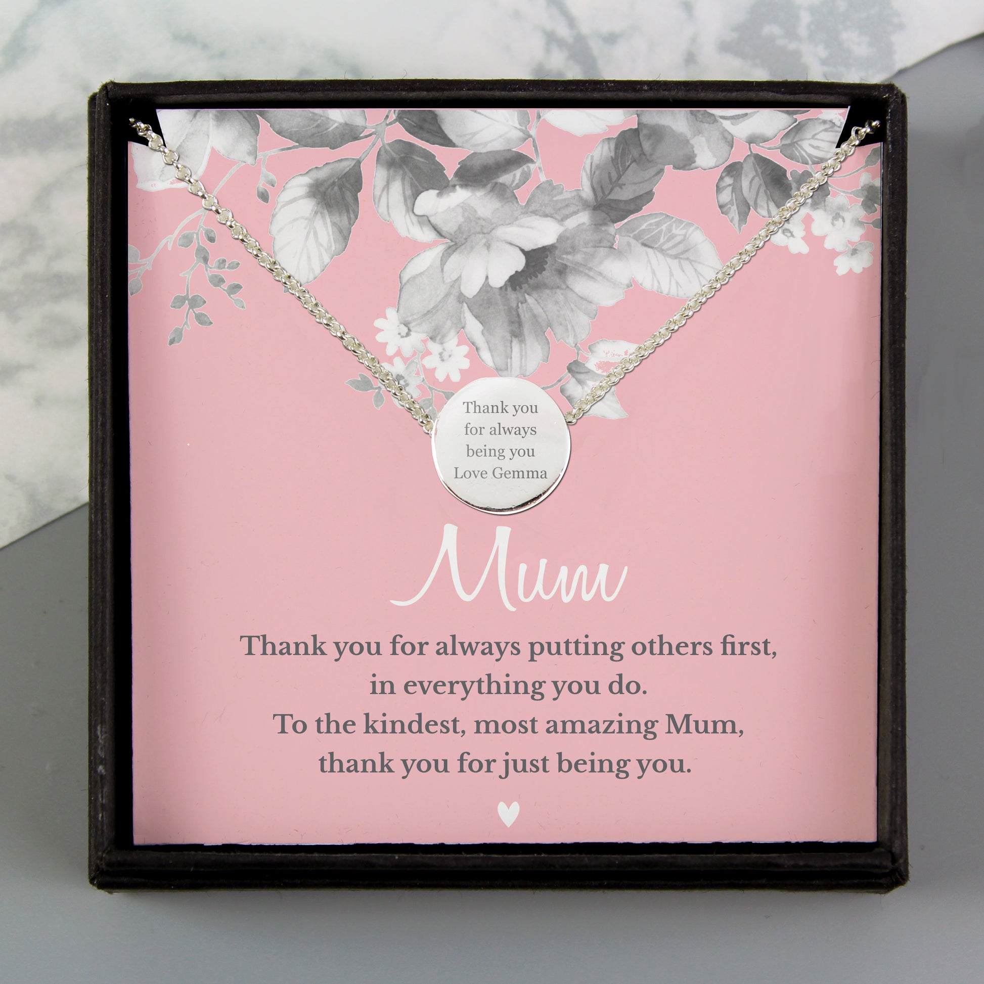Personalised Mum Sentiment Silver Tone Necklace and Box - MK&JD Gifts