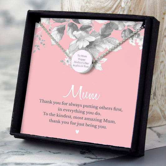 Personalised Mum Sentiment Silver Tone Necklace and Box - MK&JD Gifts