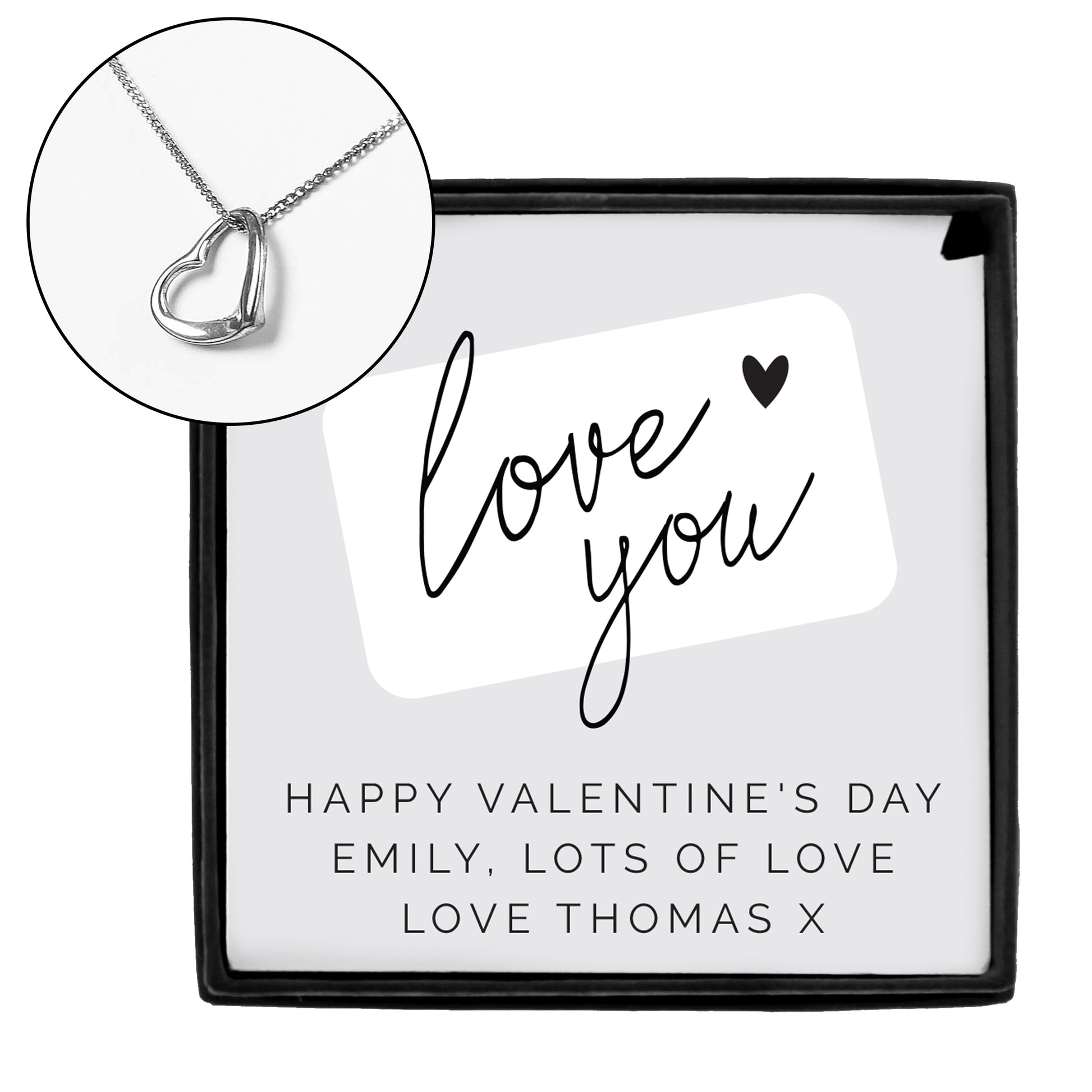 Personalised Love you Sterling Silver Heart Necklace and Box - MK&JD Gifts