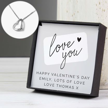 Personalised Love you Sterling Silver Heart Necklace and Box - MK&JD Gifts