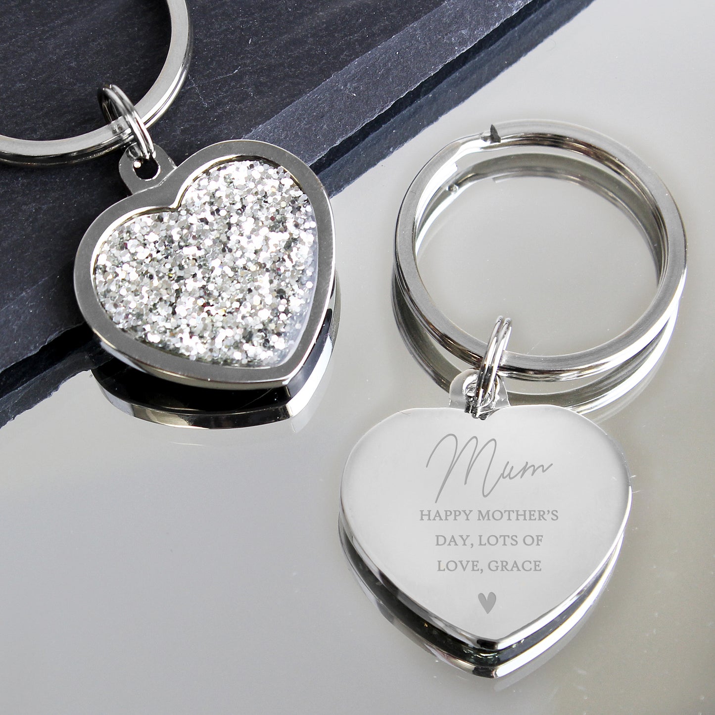 Personalised Name and Message Diamante Heart Keyring - MK&JD Gifts