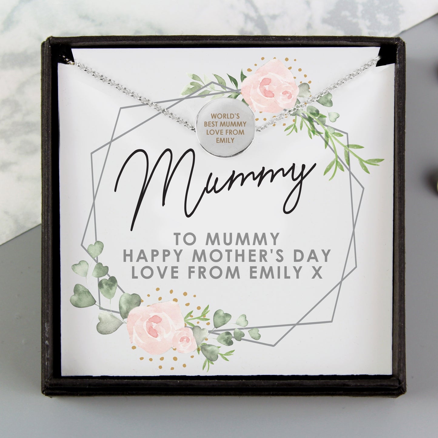 Personalised Abstract Rose Sentiment Silver Tone Necklace and Box - MK&JD Gifts